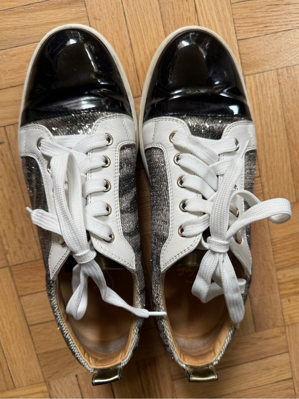Christian Louboutin Glitter Patent Cap Toe Low Top Sneakers EU 38 US 8